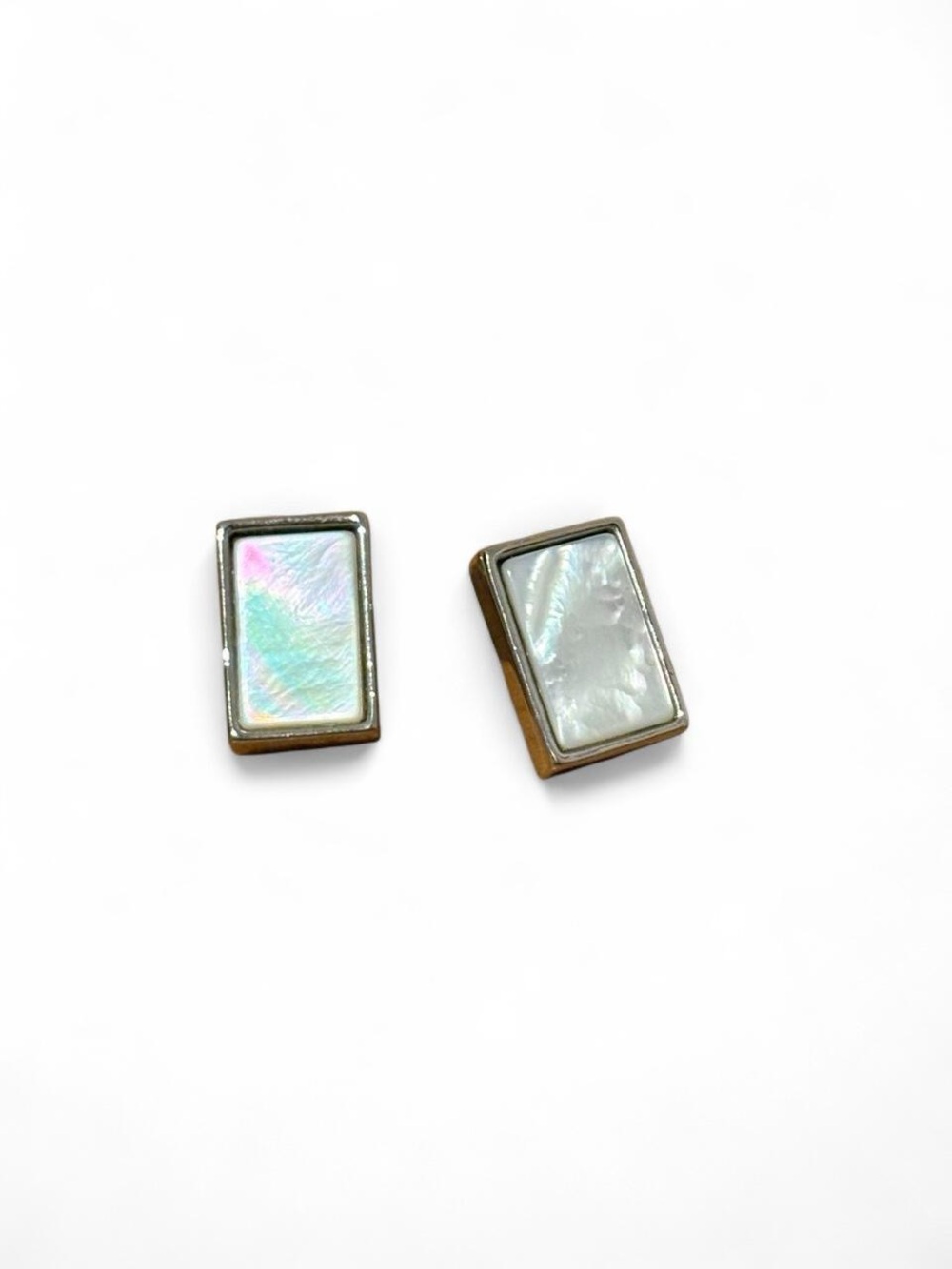 Rectangular Mother of Pearl Stud Earrings - Iridescent White
